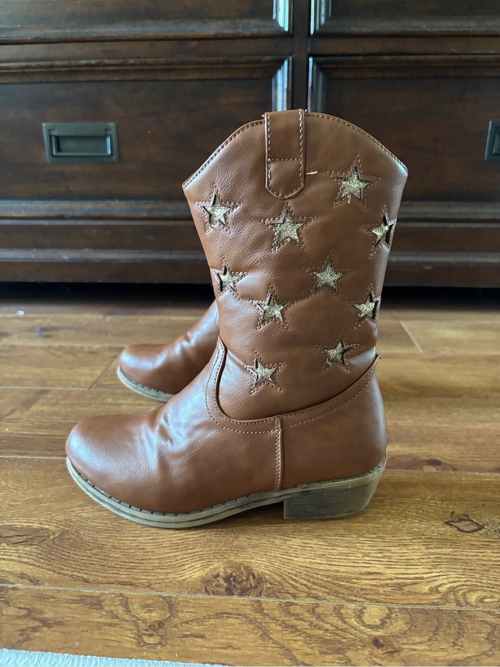 Girls Brown Leather Pull-On Boots